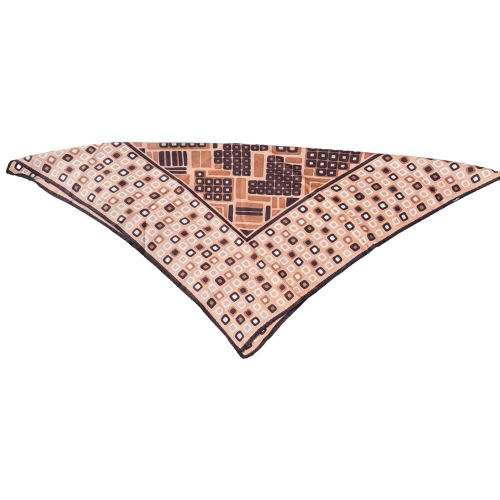 Vintage 1970s Mod Geometric Neckerchief Scarf Square Brown Tan Retro Mid Century